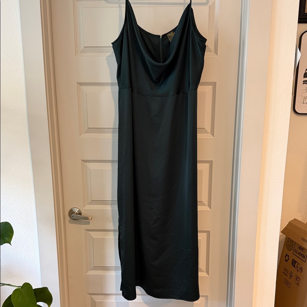 Satin Cowl Neck Slip Dress - Emerald
